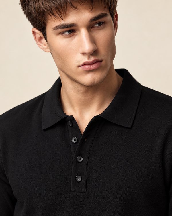 Ilyzly Black Classic Ribbed Polo T Shirt