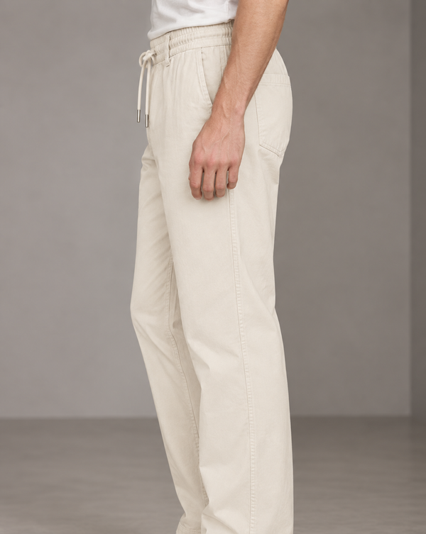 Ilyzly Cream Relaxed Tapered Drawstring Trousers