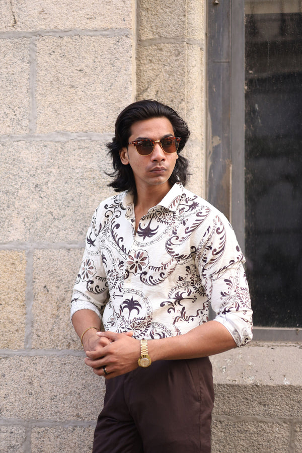 Cream Full Sleeve Wing Printed Shirt