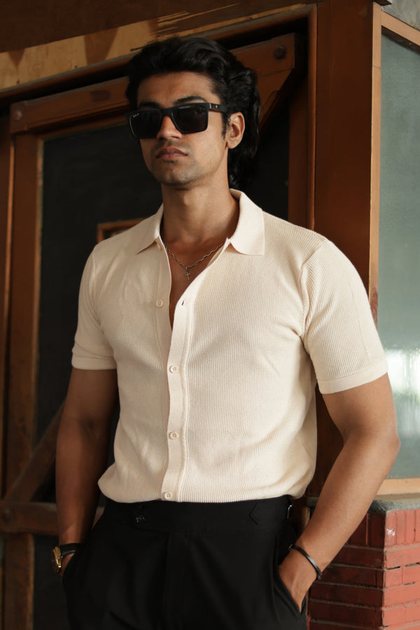 Cream Half Sleeve Plain Polo Shirt