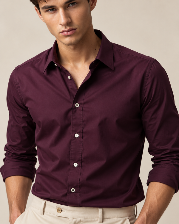 Ilyzly Plum Classic Satin Plain Formal Shirt
