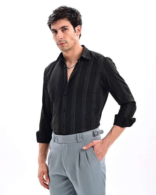 Ilyzly Monaco Pinstripe Black Shirt