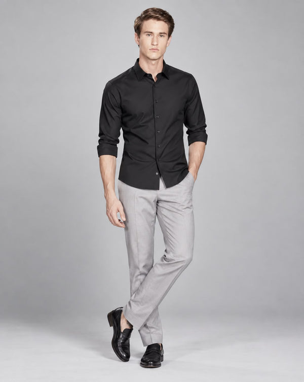 Ilyzly Stain Plain Black Formal Shirt