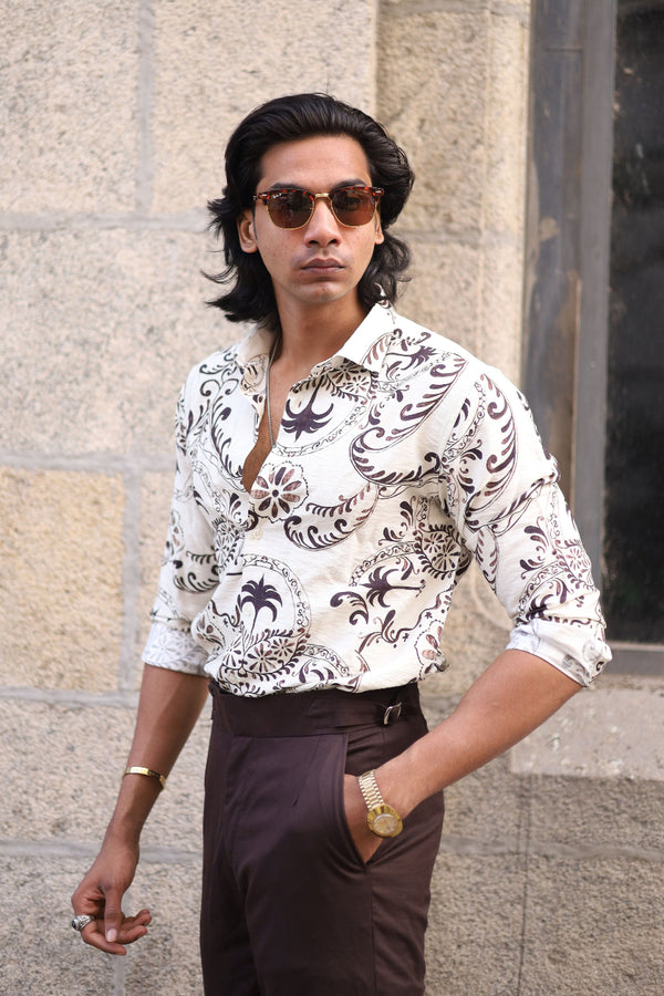 Cream Full Sleeve Wing Printed Shirt