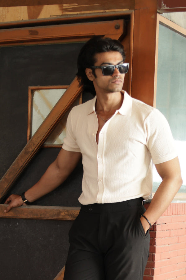 Cream Half Sleeve Plain Polo Shirt