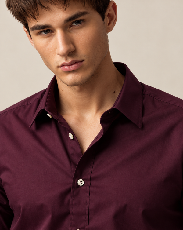 Ilyzly Plum Classic Satin Plain Formal Shirt