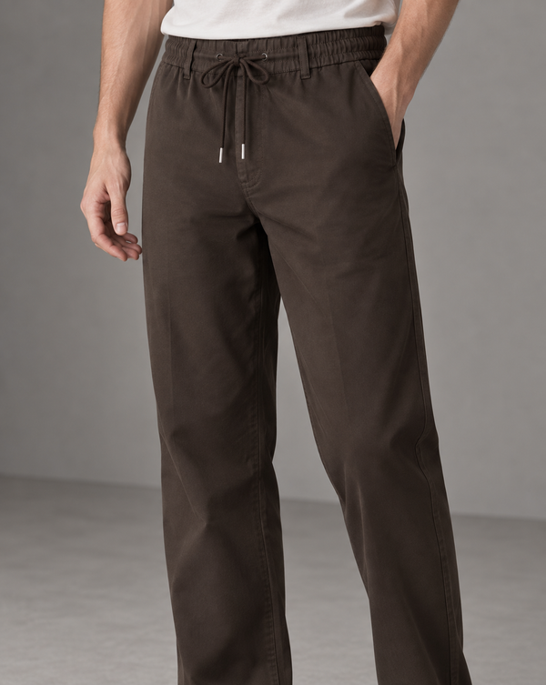 Ilyzly Coffee Brown Relaxed Tapered Drawstring Trousers
