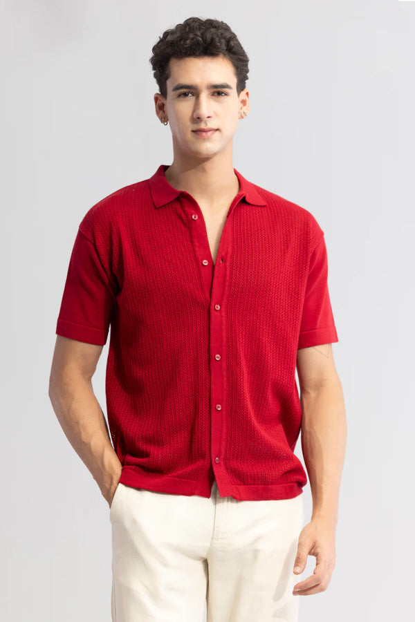 Serene knit elegance red shirt