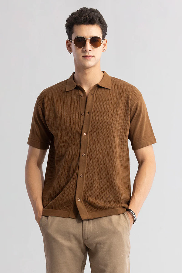 Serene knit elegance brown shirt