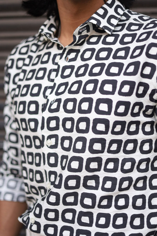 Black White Full Sleeve Block Printed Shirt