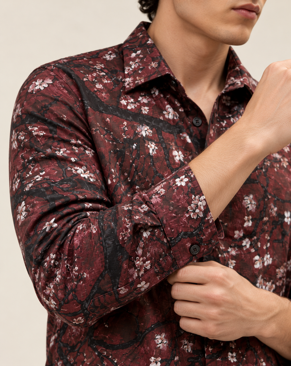 Izi Maroon Floral Branch Print Shirt