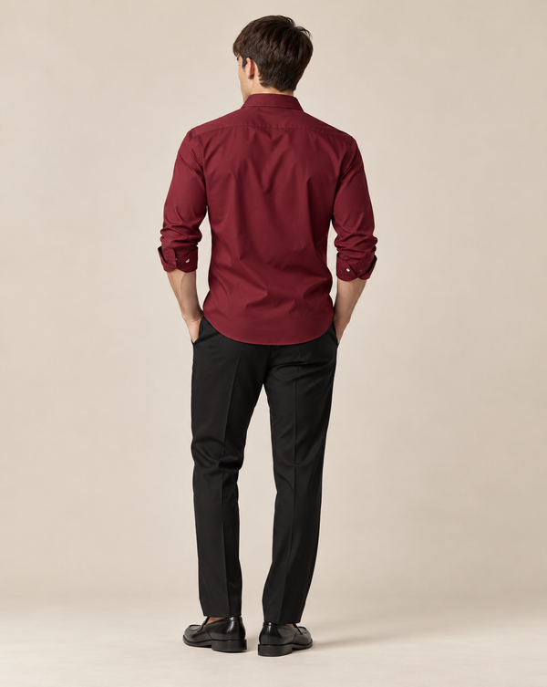 Ilyzly Burgundy Classic Satin Plain Formal Shirt