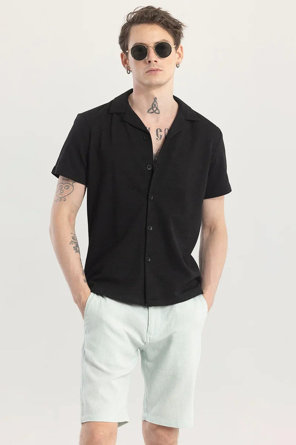 Cuban Collar Black Shirt