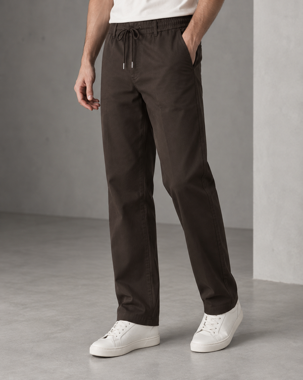 Ilyzly Coffee Brown Relaxed Tapered Drawstring Trousers