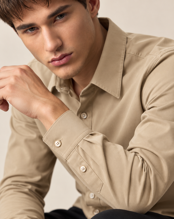 Ilyzly Khaki Classic Satin Plain Formal Shirt