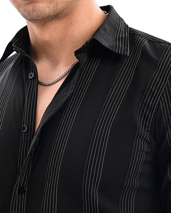 Ilyzly Monaco Pinstripe Black Shirt