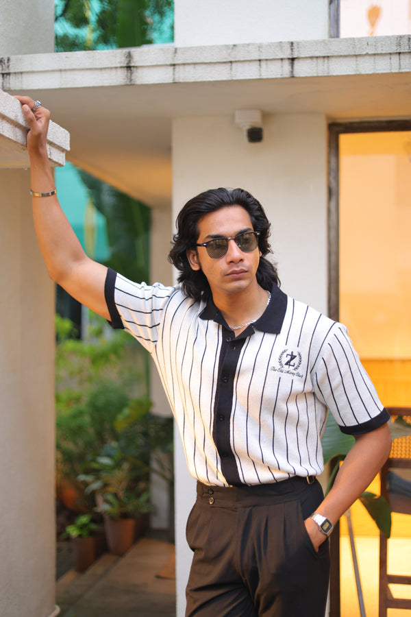 Old money black striped polo Shirt