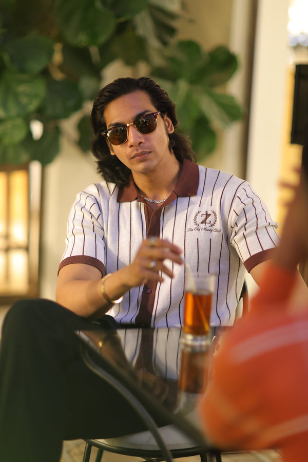 Old money brown striped polo Shirt
