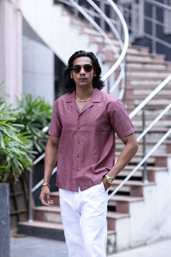 Rose Self Jacquard Cuban Collar Shirt