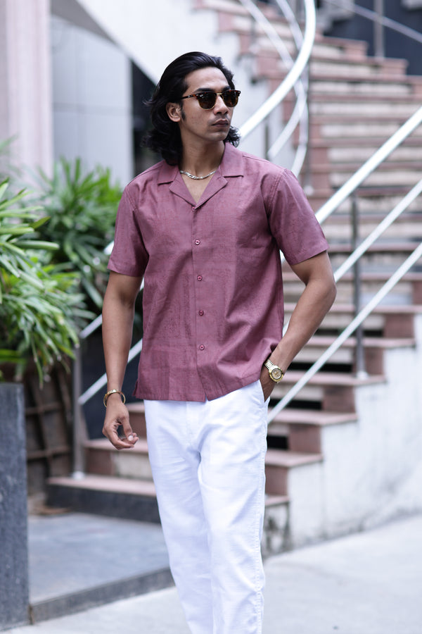 Rose Self Jacquard Cuban Collar Shirt