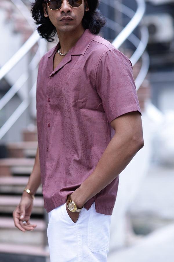Rose Self Jacquard Cuban Collar Shirt