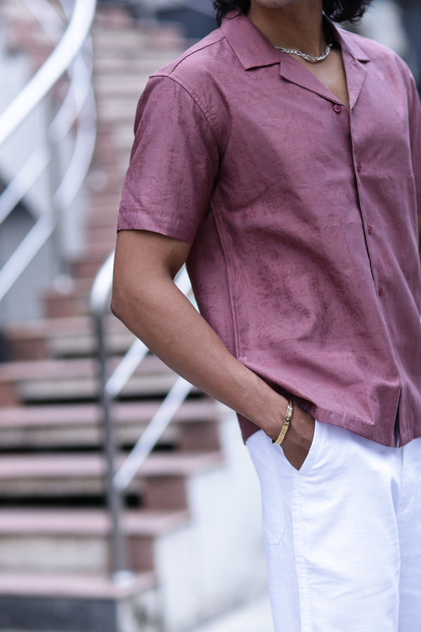 Rose Self Jacquard Cuban Collar Shirt