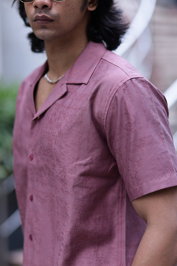 Rose Self Jacquard Cuban Collar Shirt