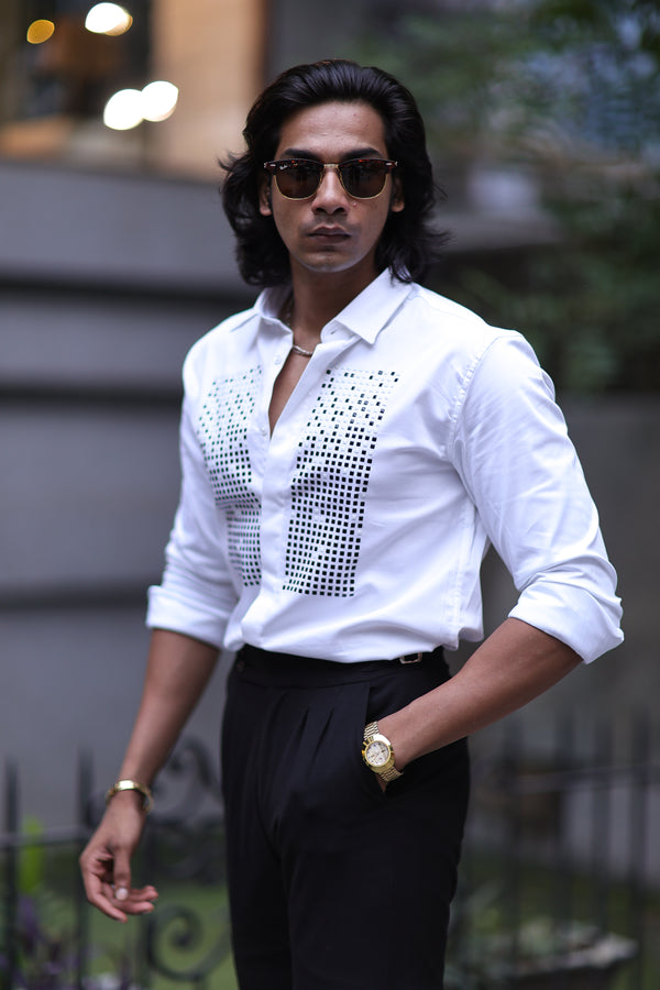 White Geometrical Small Box Designer Wear Shirt