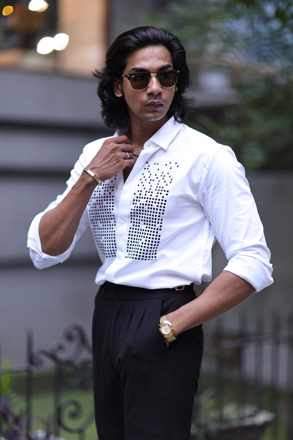 White Geometrical Small Box Designer Wear Shirt