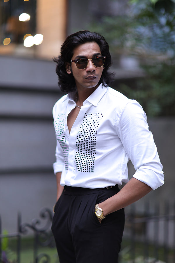 White Geometrical Small Box Designer Wear Shirt