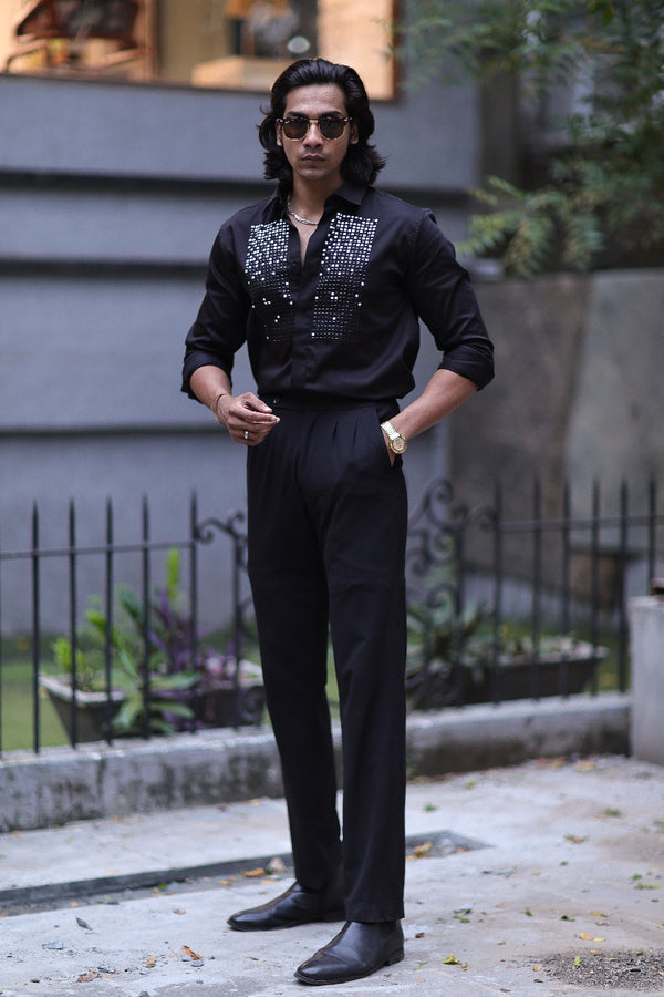 Black Geometrical Small Box Designer Wear Shirt