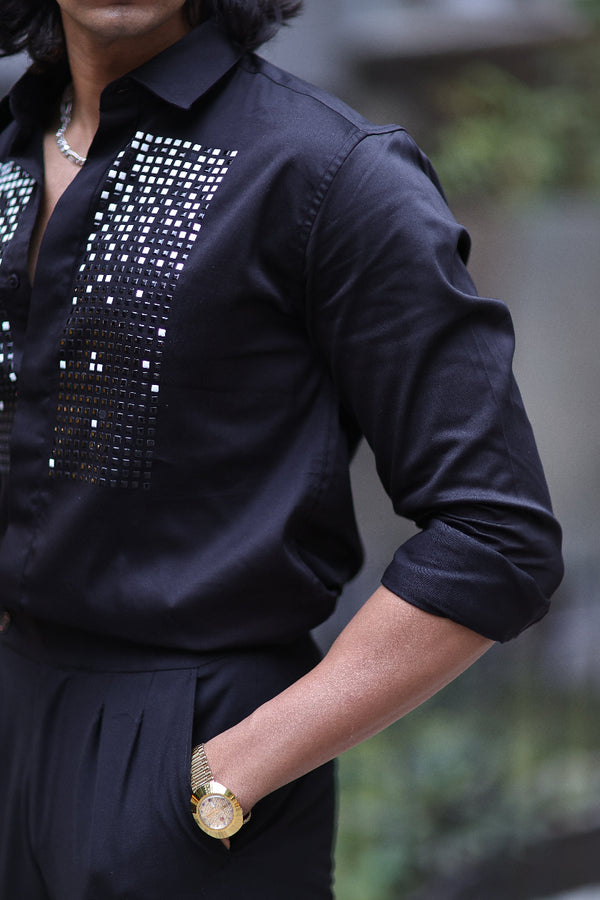 Black Geometrical Small Box Designer Wear Shirt