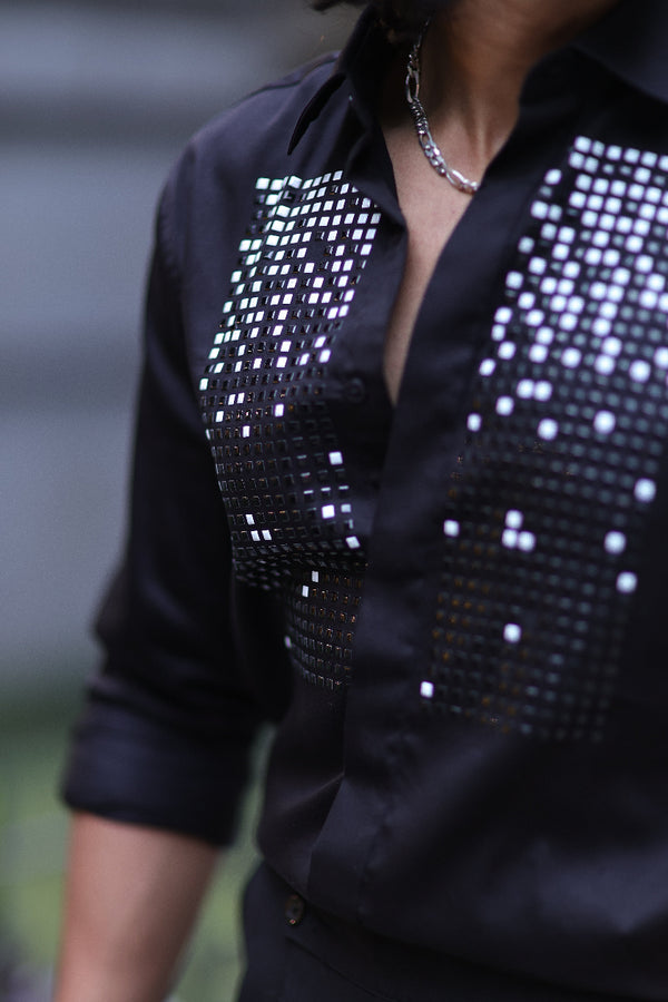 Black Geometrical Small Box Designer Wear Shirt
