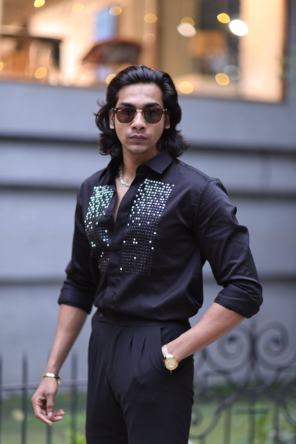 Black Geometrical Small Box Designer Wear Shirt