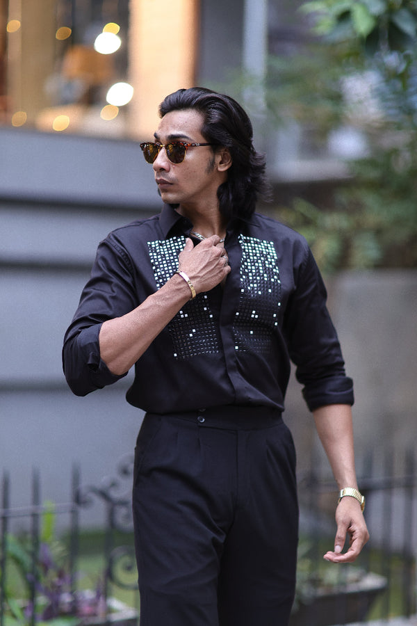 Black Geometrical Small Box Designer Wear Shirt