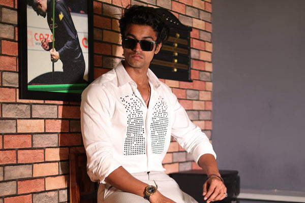 White Geometrical Small Box Designer Wear Shirt