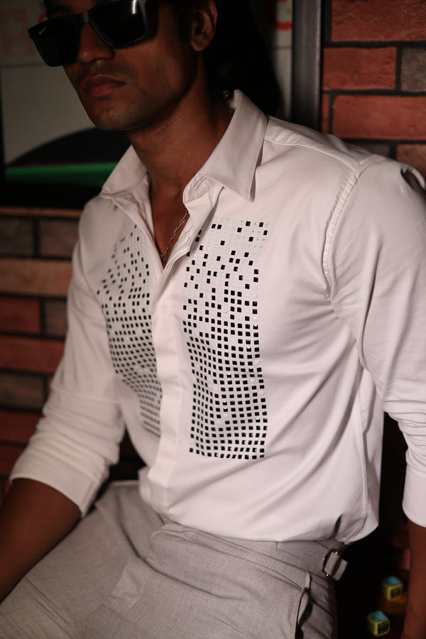 White Geometrical Small Box Designer Wear Shirt