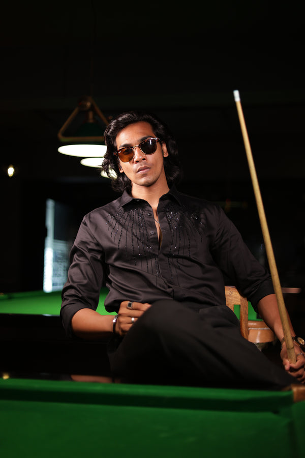 Black Metallic Studs Designer Wear Shirt