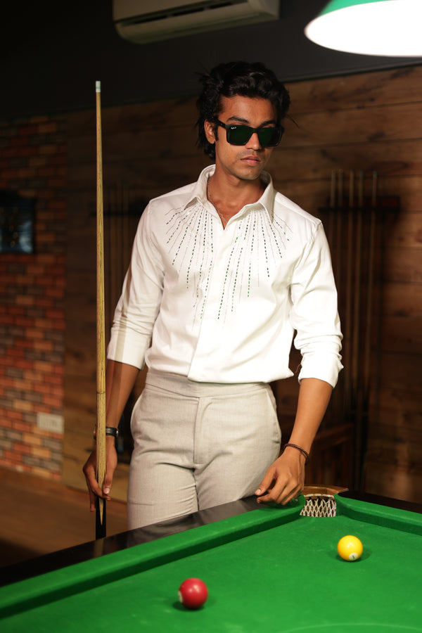 White Metallic Studs Designer Wear Shirt