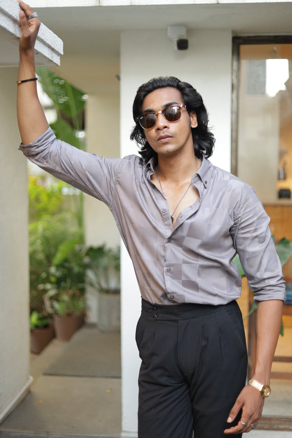 Grey Satin Check's Shirt