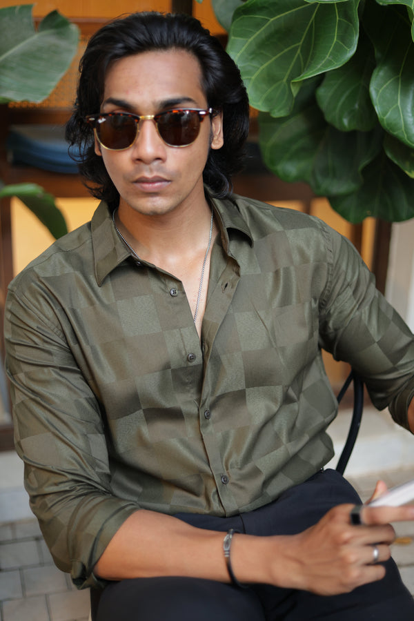Green Satin Check's Shirt