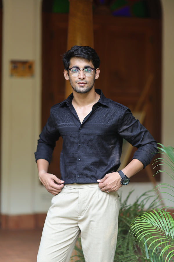 Black Geometric Design  Festive Wear Shirt