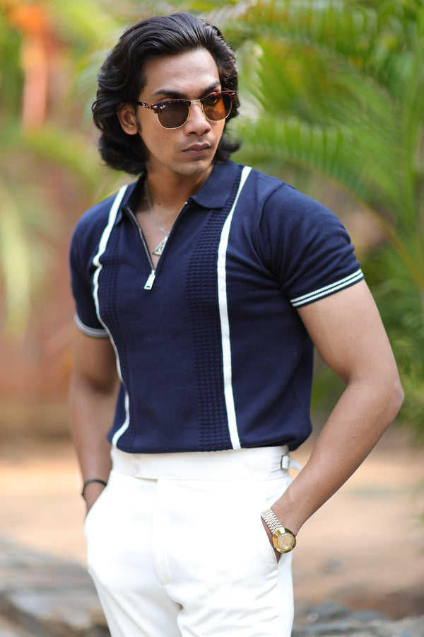 Navy Blue old money Polo T-Shirt