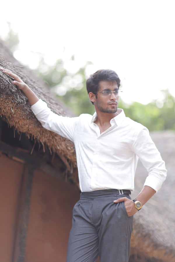 White Geometric Design  Festive Wear Shirt