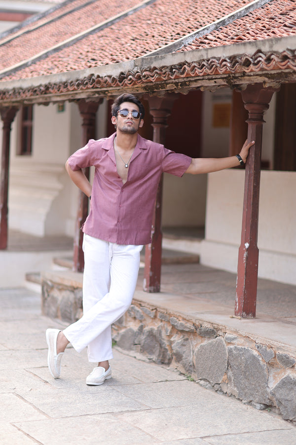 Rose Self Jacquard Cuban Collar Shirt