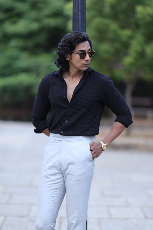 Black Waffle Weave Office Wear shirt