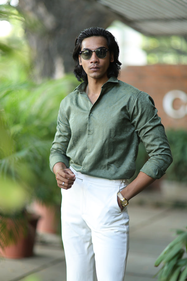 Green Jacquard Full Sleeve Shirt