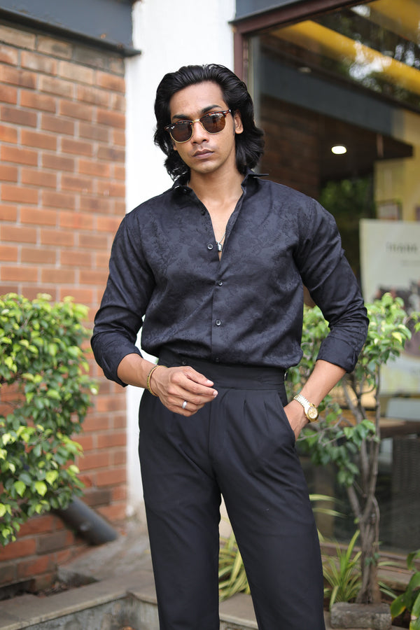 Black Jacquard Full Sleeve Shirt
