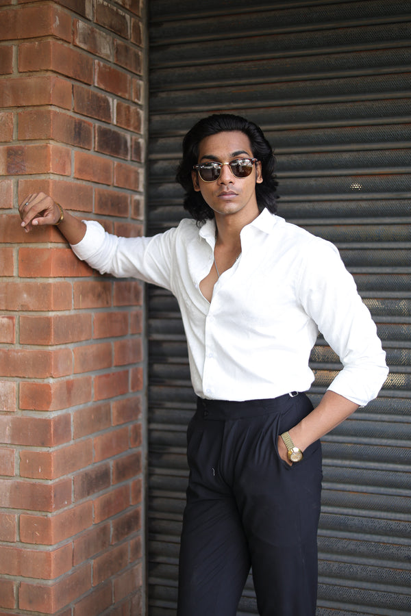 White Jacquard Full Sleeve Shirt