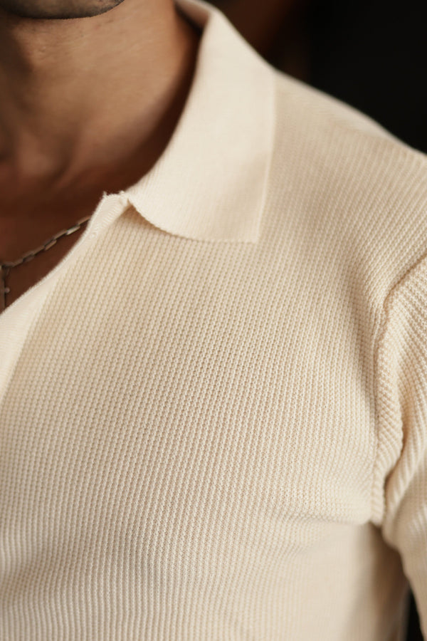 Cream Half Sleeve Plain Polo Shirt